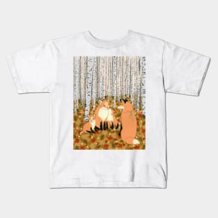 Fox family in the autumn forest Kids T-Shirt